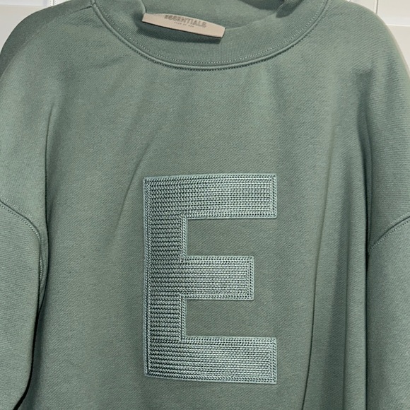 Essentials Olive Crewneck Sweater with Embroidered E - Picture 2 of 3